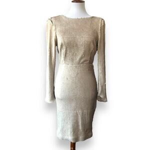 Line + Dot Revolve Womens Sheath Dress Cream Sequin Long Sleeve Lined Stretch M